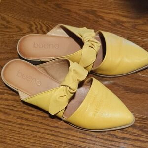 Bueno Yellow Leather Bow Mules